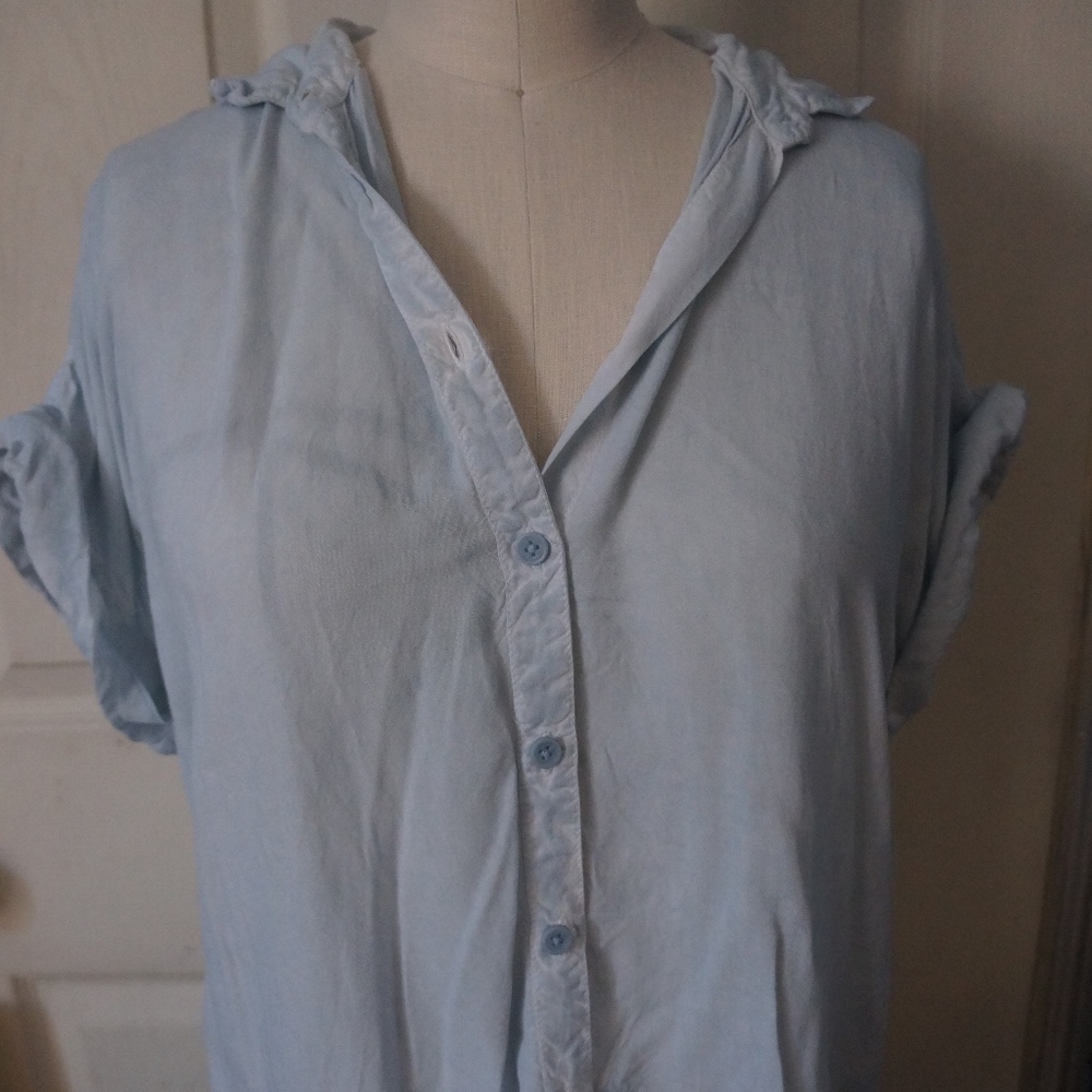 Cotton sheer button up collared shirt